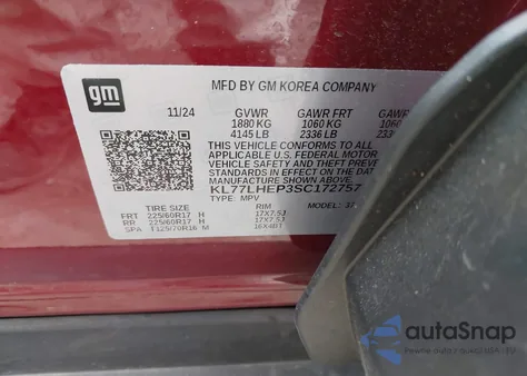 2025 Chevrolet Trax Fwd Lt z USA, uszkodzony, nr VIN KL77LHEP3SC172757